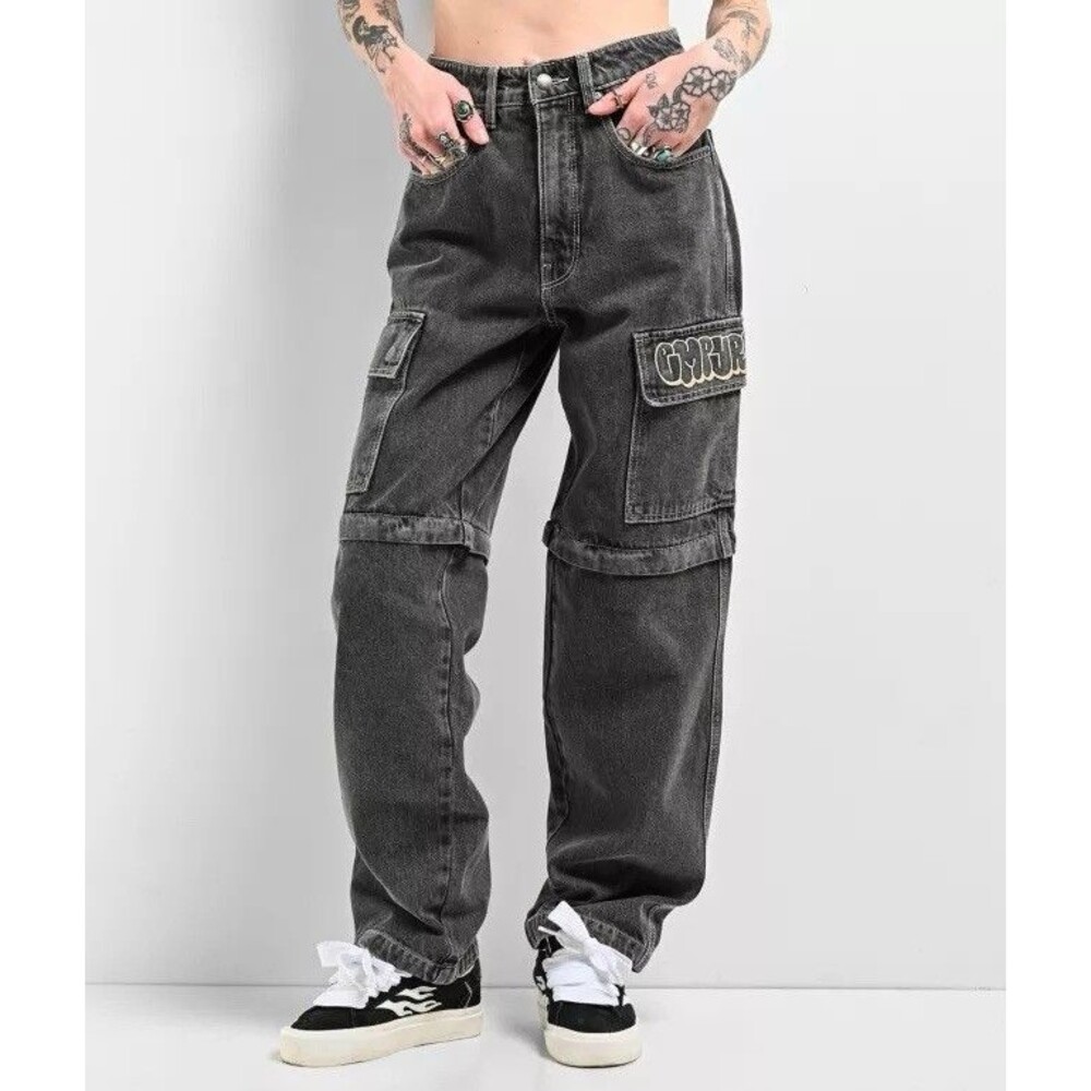 Empyre Tori Charcoal Wash Zip Off Cargo Skate Jeans Women's Size 10
